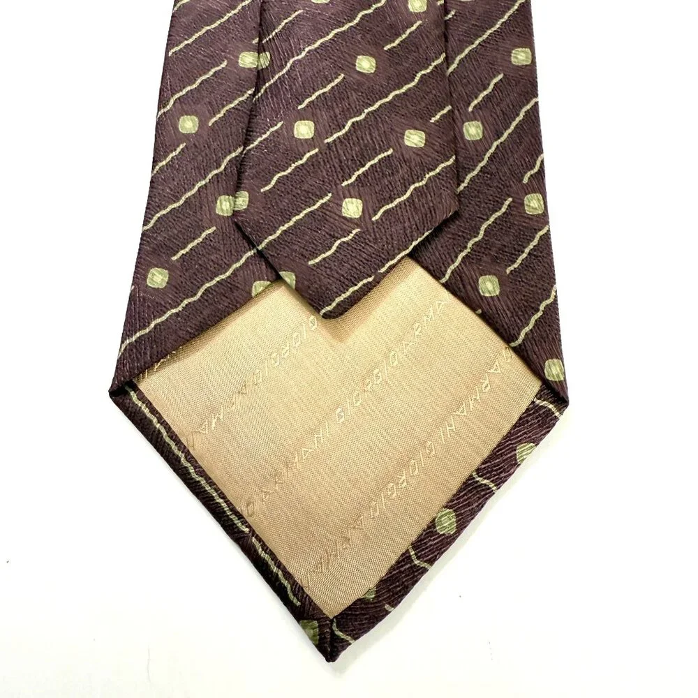 Vintage Giorgio Armani Cravatte All Silk Mens Tie Maroon Taupe Geometric Print